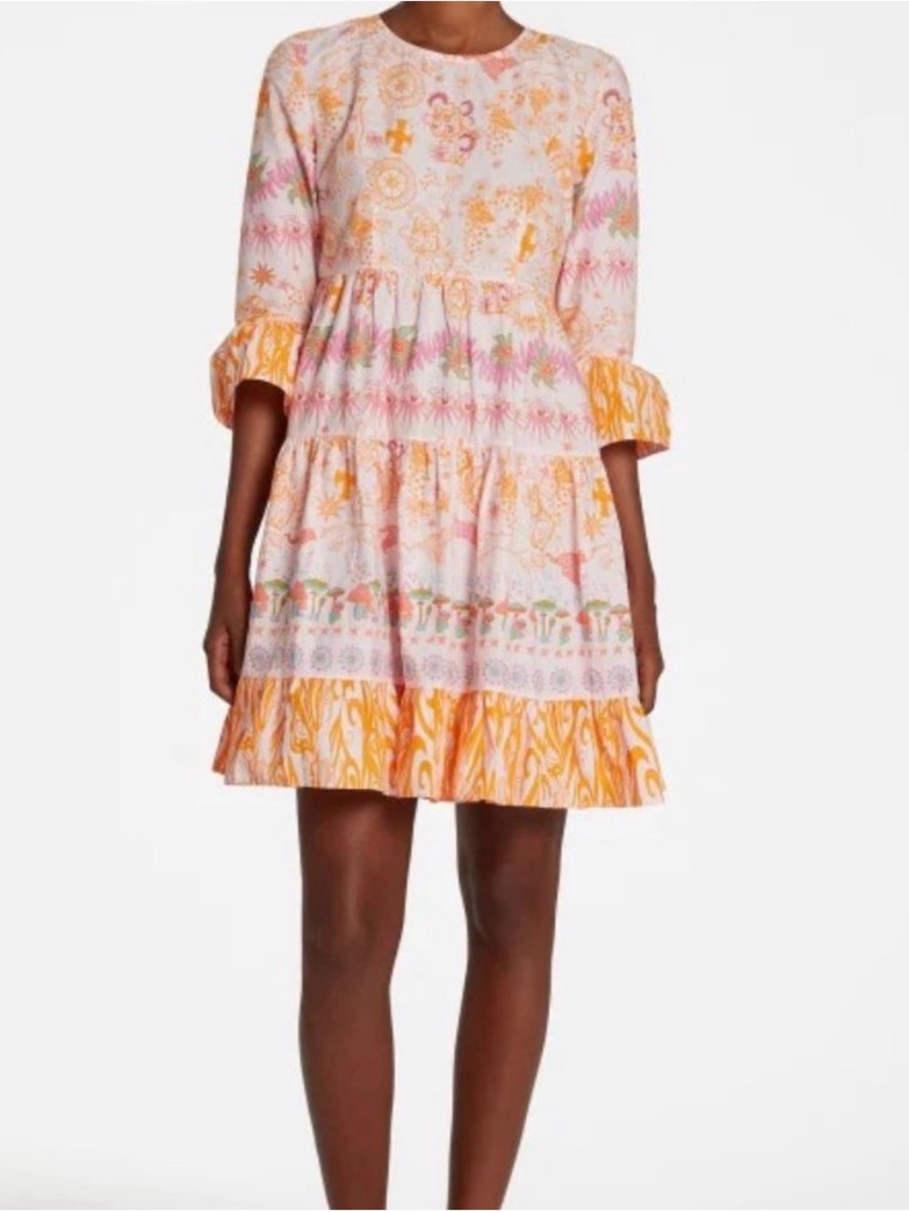 EMPORIO SIRENUSE Harisha Magic Mushroom 100% Cotton Dress Orange Sz 38 US S